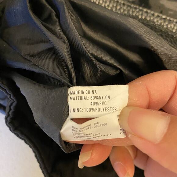 Neiman Marcus Designer Backpack Black PVC Nylon Travel Day Bag Silvertone Logo - Picture 5 of 11